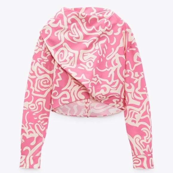 Zara Printed Long Tie Crop Top Pink XS nwt - Picture 4 of 6